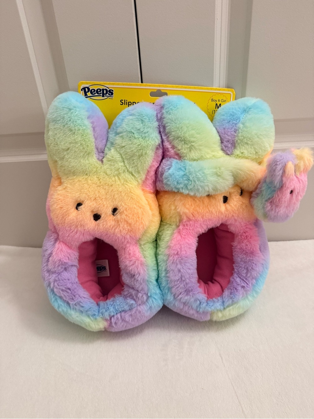 Peeps Kids' Rainbow Bunny Slippers - Plush Pastel Slip-Ons